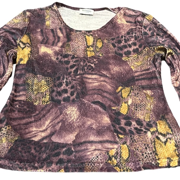 TOGO petite women's snake/leopard print velvet longsleeve, size small. - Picture 3 of 4